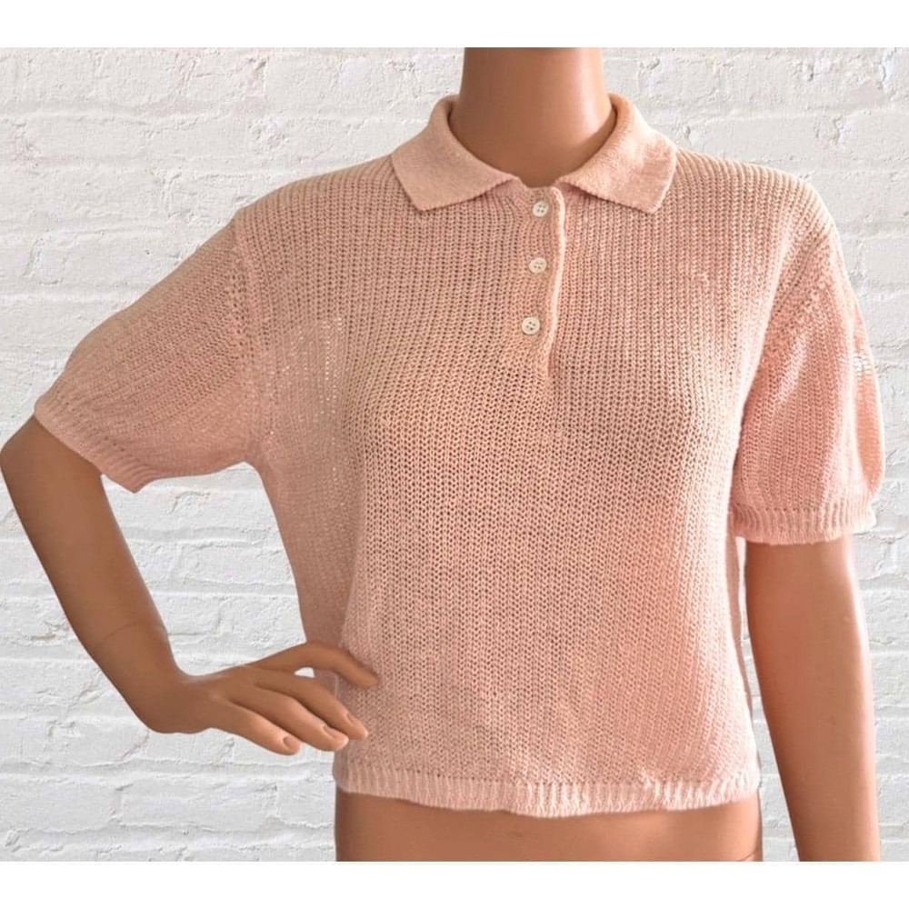Vintage J.Crew Outfitters Open Knit Polo Sweater S Oarsman Tag Crop Breezy Linen
